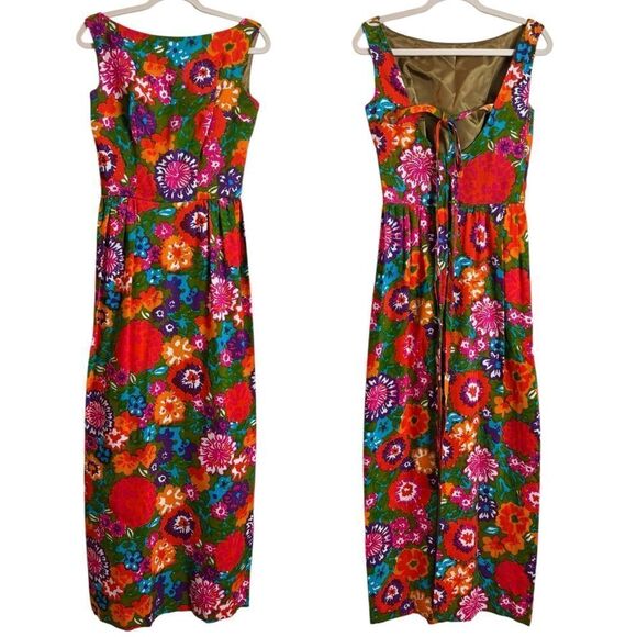 Vintage 60's Sandra Post Bold Psychedelic Floral Print Pillar Dress Small RARE - Picture 1 of 13
